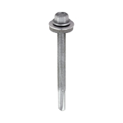 5.5x65 Hex Metal to Heavy Section Steel Self Drilling Exterior Screw and Washer Silver Pack 100
