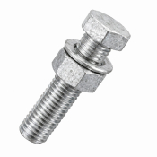 M16x35 Hex Setscrew & Nut & Washer Din933 Hot Dipped Galvanised Gr.8.8 Pack 100