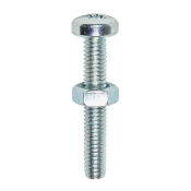 M4x30 Pozi Pan Screw & Nut Din7985 Zinc Plated Pack 25