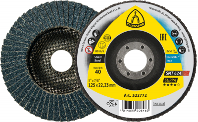 115x22.23 Convex Flap Disc SMT624 SUPRA P40 Klingspor Pack 10