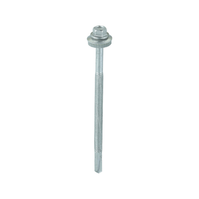 5.5x100 Hex Metal to Heavy Section Steel Self Drilling Exterior Screw and Washer Silver Pack 100