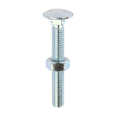 M10x75 Carriage Bolt & Nut DIN 603 Zinc Plated Gr.4.8 Pack 50