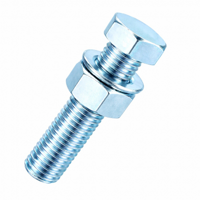 M24x65 Hex Setscrew & Nut & Washer Din933 Zinc Plated Gr.8.8 Pack 50