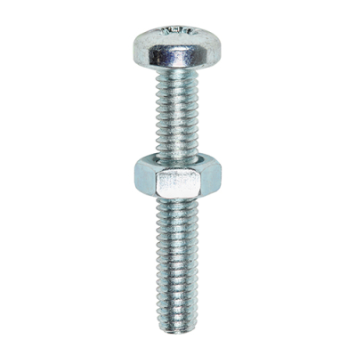 M5x30 Pozi Pan Screw & Nut Din7985 Zinc Plated Pack 15