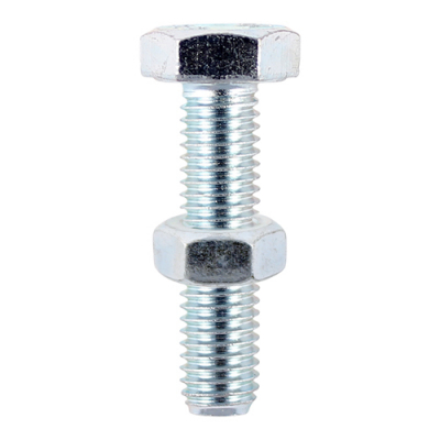 M12x35 Hex Setscrew & Nut Din933 Zinc Plated Gr.8.8 Pack 2