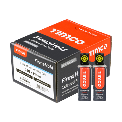 16Gx25 Collated Straight Brad Nail A2 & 2BFC Fuel Cells FirmaHold Pack 2000