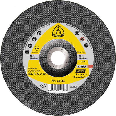 180x6x22.23 Aluminium Depressed Centre Grinding Disc A46N SUPRA Klingspor Pack 10